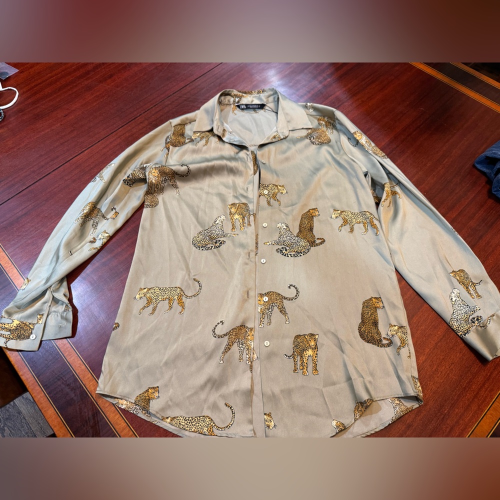 Zara Leopard Print Shirt in Beige and Black